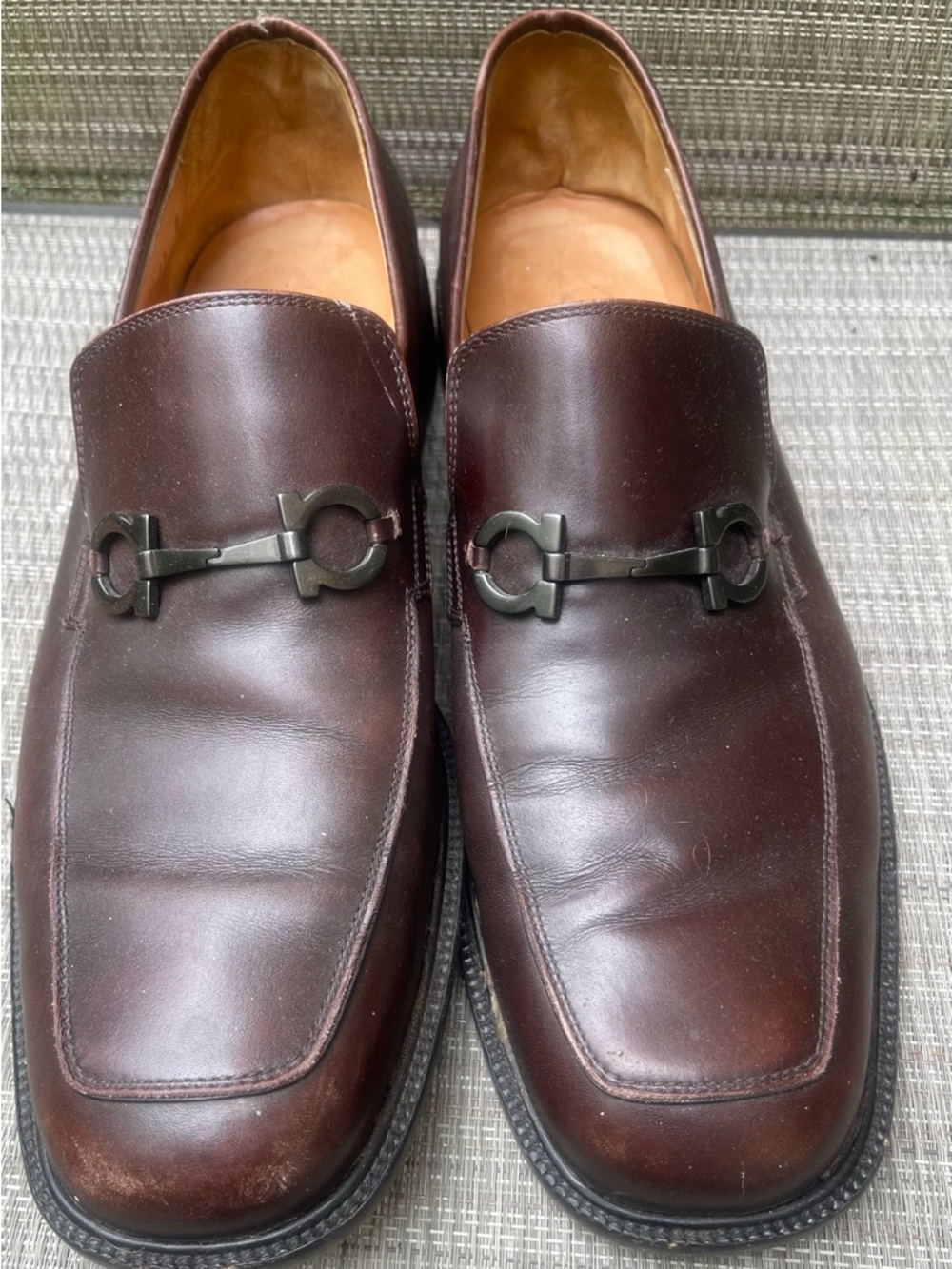 Salvatore Ferragamo Mens Studio Brown Metal Horsebit Leather Loafers Size 13 D